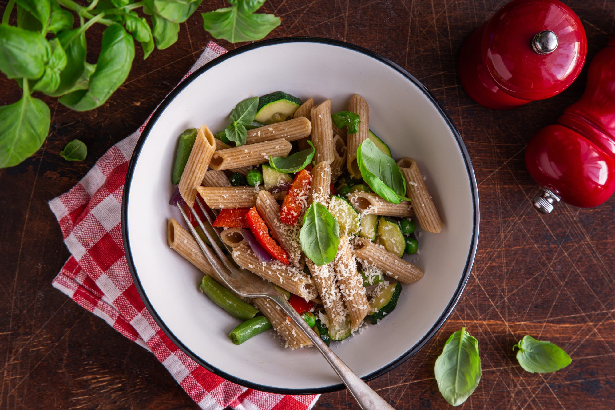 whole grain penne pasta with vegetables