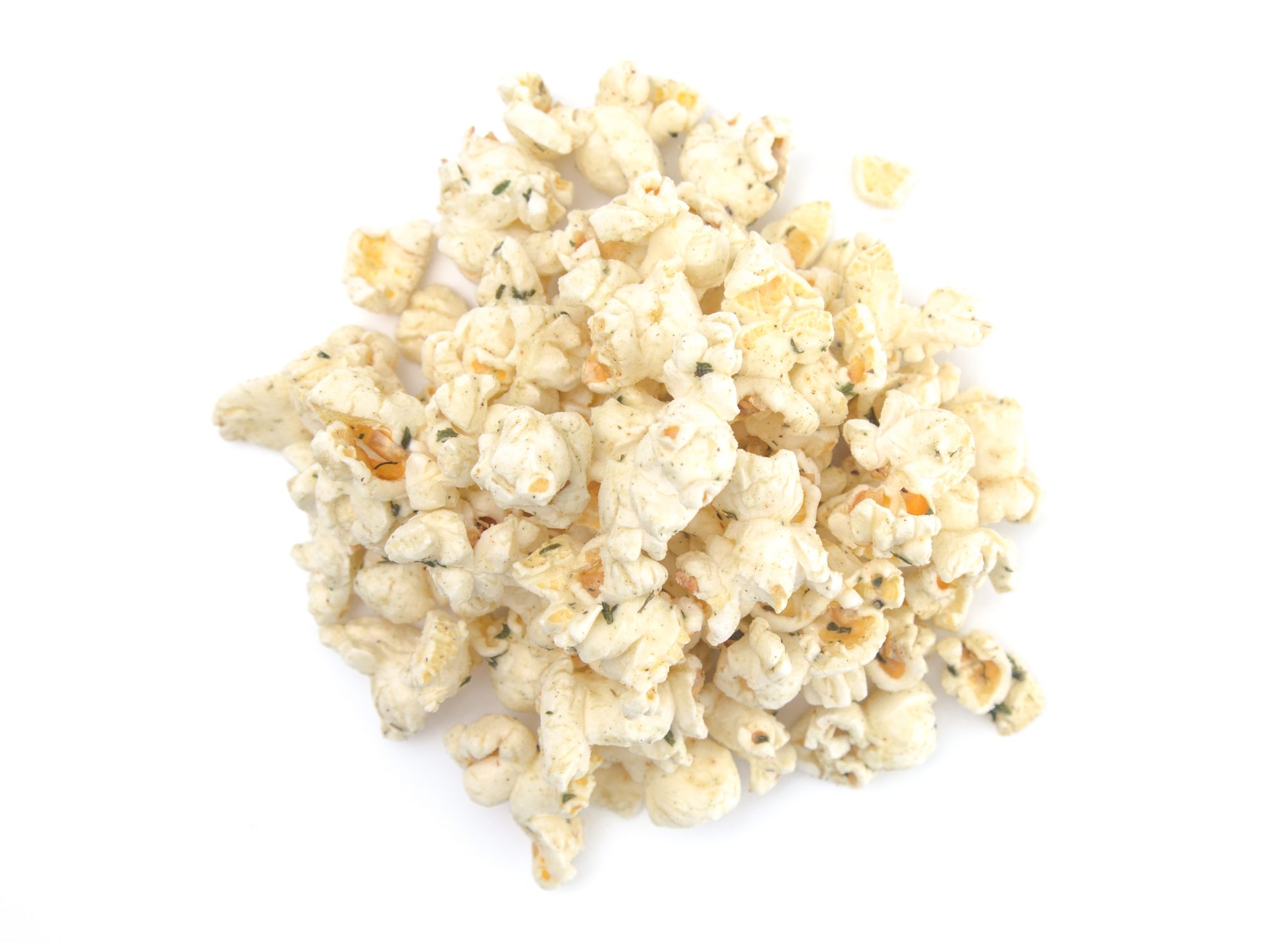 Green chile popcorn on a white background